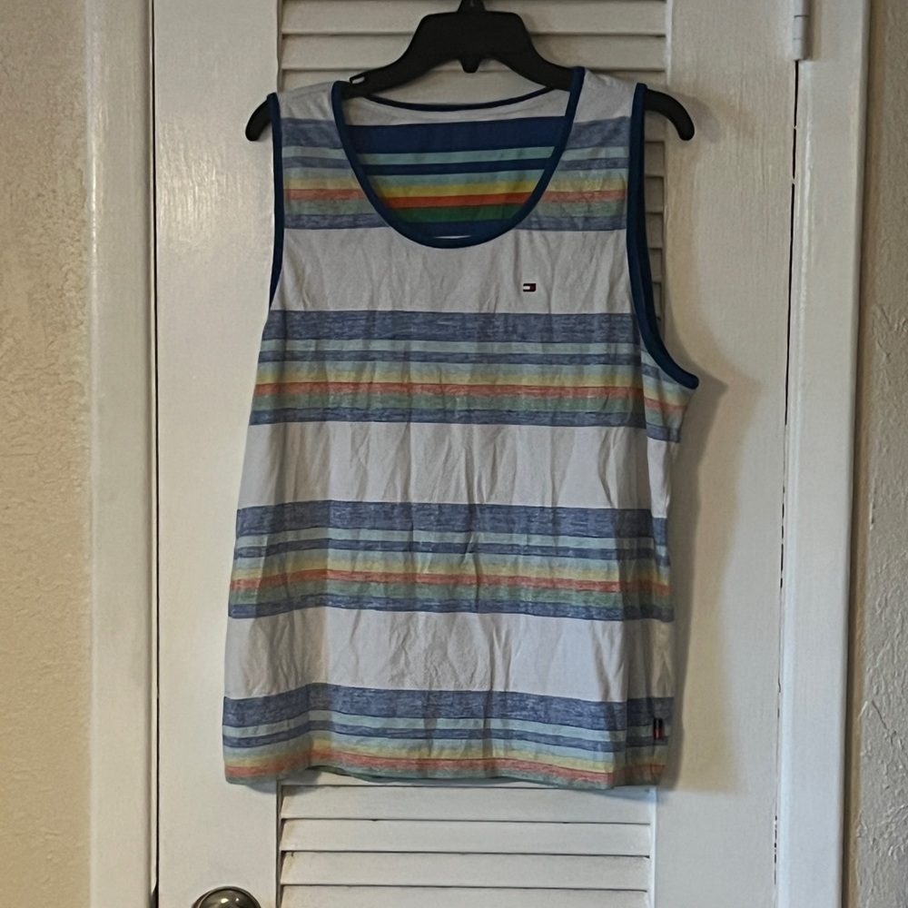 Tommy Hilfiger rainbow stripe mens muscle tank